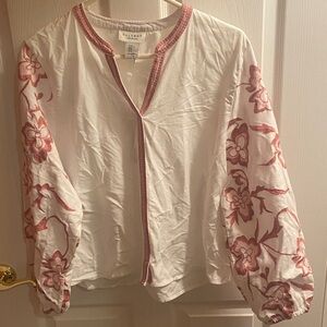 NWT XL Calypso St. Barth Cotton Button-up Gypsy Flowy Embroidery Tropical island